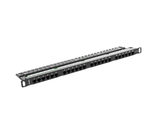 Lanberg PPU5-0024-B - Patch-panel - rackmontering - CAT 5e - UTP - RJ-45 X 24 - RAL 9004, svart - 0.5U - 19"