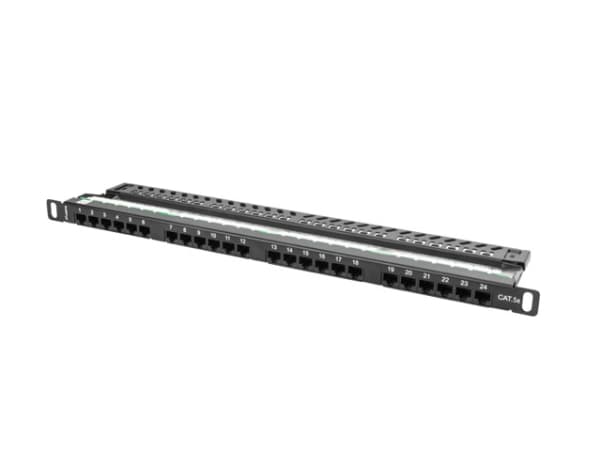 Lanberg PPU5-0024-B - Patch-panel - rackmontering - CAT 5e - UTP - RJ-45 X 24 - RAL 9004, svart - 0.5U - 19"