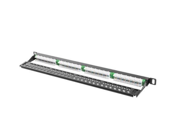 Lanberg PPU5-0024-B - Patch-panel - rackmontering - CAT 5e - UTP - RJ-45 X 24 - RAL 9004, svart - 0.5U - 19"