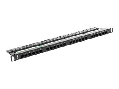 Lanberg PPU5-0024-B - Patch-panel - rackmontering - CAT 5e - UTP - RJ-45 X 24 - RAL 9004, svart - 0.5U - 19" Svart
