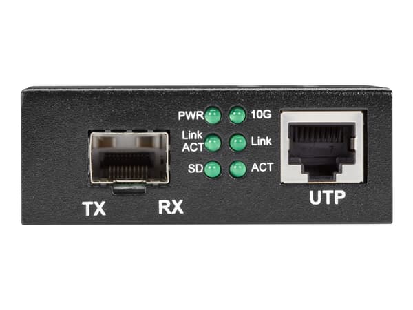 Black Box Pure Networking Copper to Fiber Media Converter 10GBASE-T to 10G SFP+ - Fibermedieomformer - 10GbE - 1000Base-T, 1000Base-X, 10GBase-T, 10G