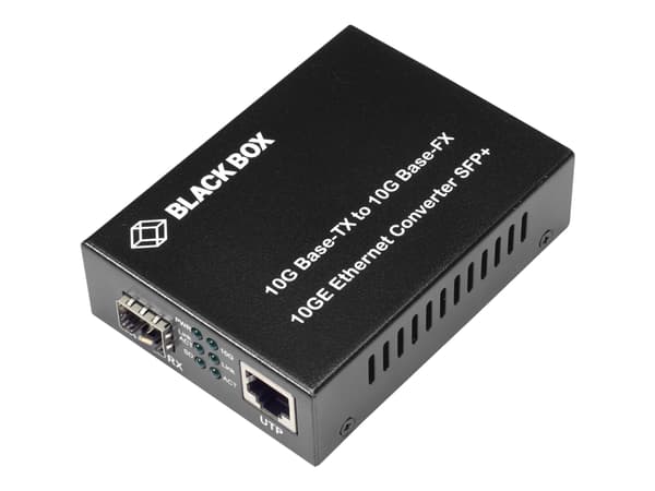 Black Box Pure Networking Copper to Fiber Media Converter 10GBASE-T to 10G SFP+ - Fibermedieomformer - 10GbE - 1000Base-T, 1000Base-X, 10GBase-T, 10G