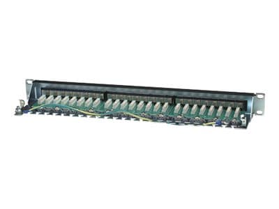 Intellinet Patch Panel, Cat6, FTP, 24-Port, 1U, Shielded, 90° Top-Entry Punch-Down Blocks, Black - Koblingspanel - CAT 6 - FTP - RJ-45 X 24 - svart -