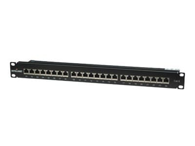 Intellinet Patch Panel, Cat6, FTP, 24-Port, 1U, Shielded, 90° Top-Entry Punch-Down Blocks, Black - Koblingspanel - CAT 6 - FTP - RJ-45 X 24 - svart - Sort
