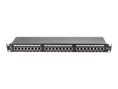 Lanberg PPS6-1024-B - Koblingspanel - CAT 6 - STP - RJ-45 X 24 - RAL 9004, svart - 1U - 19"