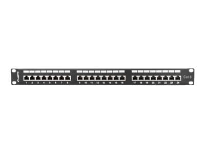 Lanberg PPS6-1024-B - Koblingspanel - CAT 6 - STP - RJ-45 X 24 - RAL 9004, svart - 1U - 19"