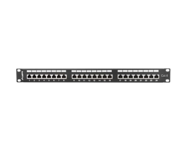 Lanberg PPS6-1024-B - Koblingspanel - CAT 6 - STP - RJ-45 X 24 - RAL 9004, svart - 1U - 19"