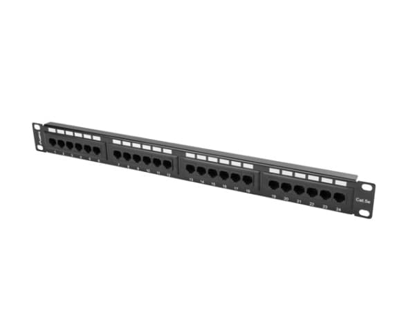 Lanberg PPU5-1024-B - Patch-panel - CAT 5e - UTP - RJ-45 X 24 - RAL 9004, svart - 1U - 19"