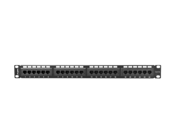 Lanberg PPU5-1024-B - Patch-panel - CAT 5e - UTP - RJ-45 X 24 - RAL 9004, svart - 1U - 19"