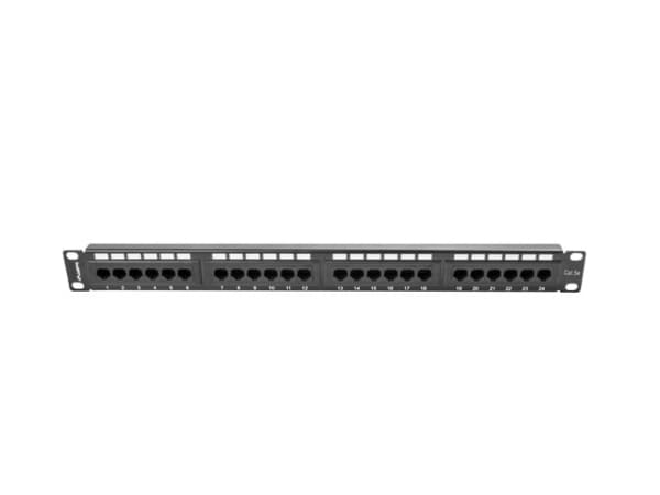 Lanberg PPU5-1024-B - Patch-panel - CAT 5e - UTP - RJ-45 X 24 - RAL 9004, svart - 1U - 19"