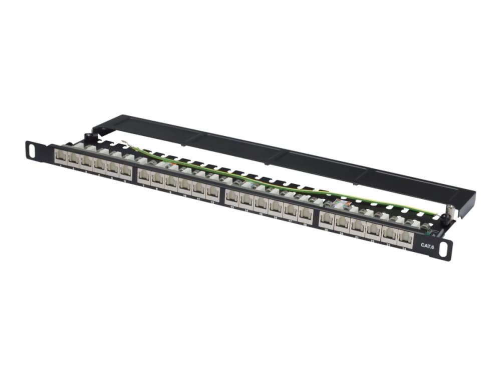 DIGITUS DN-91624S-SL-SH - Patch-panel - CAT 6 - STP - RJ-45 X 24 - svart, RAL 9005 - 0.5U - 19"