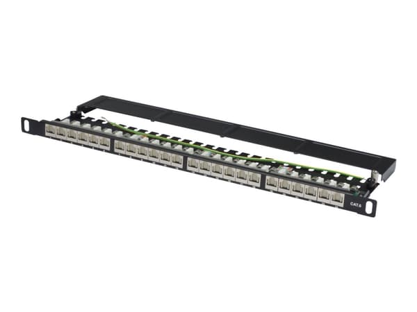 DIGITUS DN-91624S-SL-SH - Koblingspanel - CAT 6 - STP - RJ-45 X 24 - svart, RAL 9005 - 0.5U - 19" Sort