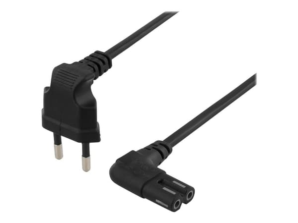 DELTACO - Strømkabel - Europlug (hann) vinklet til power IEC 60320 C7 vinklet - AC 250 V - 2.5 A - 2 m - svart