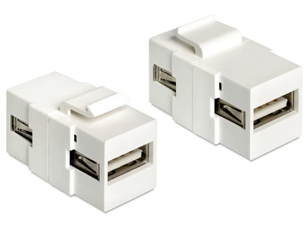 DeLOCK USB2.0 A f/f, Valkoinen, USB2.0 A, USB2.0 A, 16,8 mm, 34,4 mm, 22,3 mm