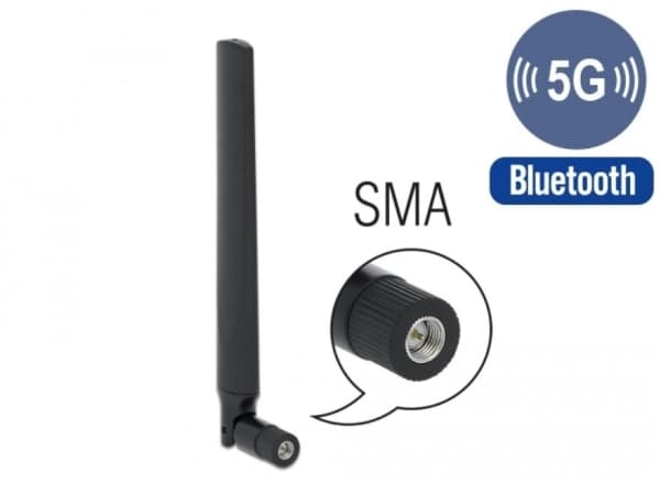 Delock - Antenne - 18.306 cm - mobiltelefon, Bluetooth - -3.3 - 1.3 dBi - rundtstrålende - svart