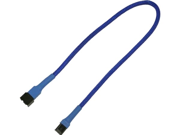 Nanoxia - Forlengelseskabel for viftestrømforsyning - 3 pin internstr (hunn) til 3 pin internstr (hann) - 30 cm - blå