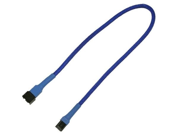 Nanoxia - Forlengelseskabel for viftestrømforsyning - 3 pin internstr (hunn) til 3 pin internstr (hann) - 30 cm - blå