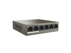 Tenda TEF1106P-4-63W - Switch - ohanterad - 4 x 10/100 (PoE+) + 2 x 10/100 (upplänk) - skrivbordsmodell - PoE+ (63 W)