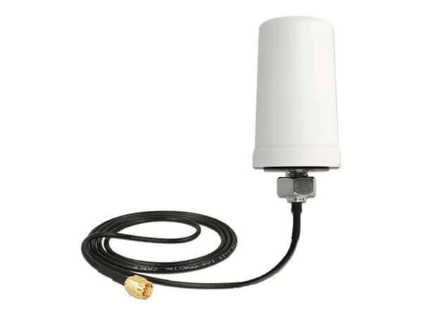 Delock WLAN - Antenn - Wi-Fi - 1.4 dBi (for 2.4 - 2.5 GHz), 3 dBi (för 5,15 - 5,875 GHz) - rundstrålande - inomhus/utomhus, skruvmontering - vit