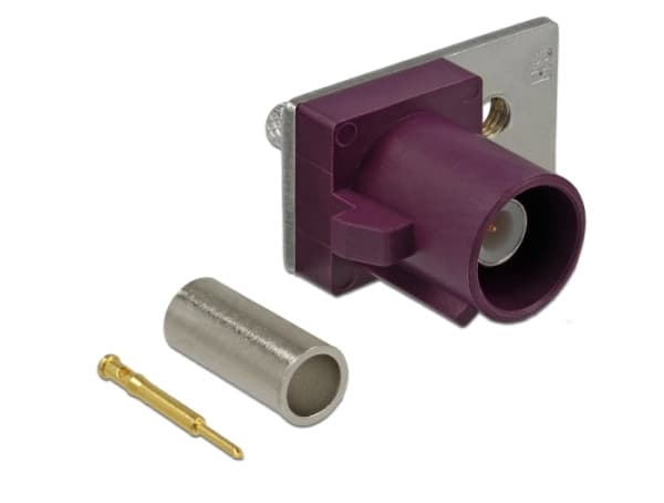 Delock FAKRA D plug spring pin for crimping 1 prepunched hole - Påknipsbar mulighetsmodulfrontplate - FAKRA D - rødvinsfiolett, RAL 4004