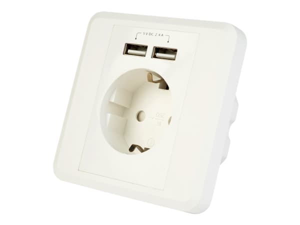 EnerGenie EG-ACU2A2-01 - Strømsokkelutgang - 2P+E - Type F, USB - med lukkere - 1 gang - 1 strømsokkel, 2 USB-sokler - 2.4 A