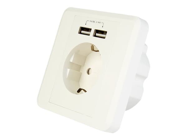 EnerGenie EG-ACU2A2-01 - Strømsokkelutgang - 2P+E - Type F, USB - med lukkere - 1 gang - 1 strømsokkel, 2 USB-sokler - 2.4 A