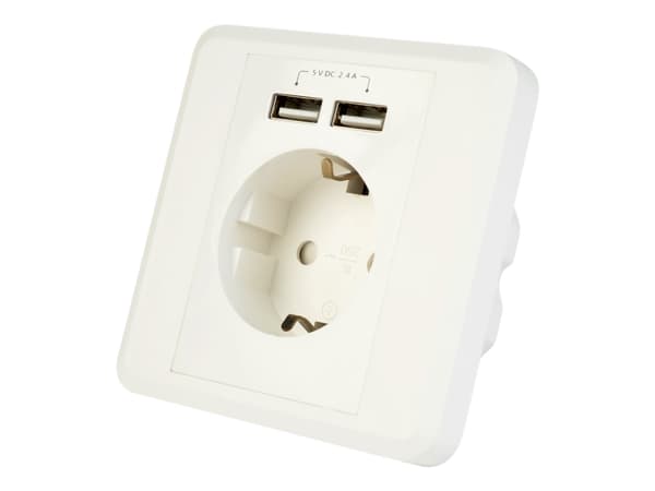 EnerGenie EG-ACU2A2-01 - Strømsokkelutgang - 2P+E - Type F, USB - med lukkere - 1 gang - 1 strømsokkel, 2 USB-sokler - 2.4 A