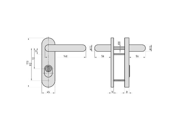 BASI 7529-0701, Nøkkelløs adgang-håndtakssett, Stål, Aluminium, Ambidekstriøs, DIN 18257, 7,2 cm
