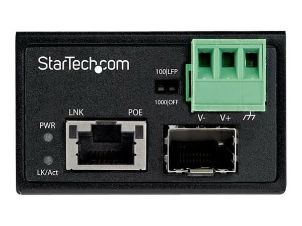 StarTech.com PoE+ industriell fiber till Ethernet-mediakonverterare 30 W - SFP till RJ45 - Singlemode/Multimode fiber till Gigabitkopparnätverk - Min
