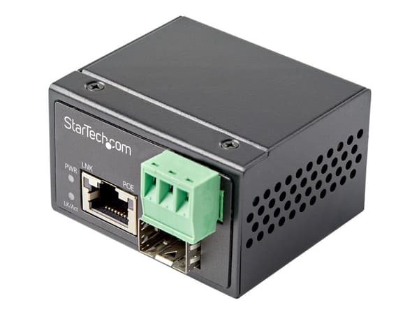 StarTech.com PoE+ industriell fiber till Ethernet-mediakonverterare 30 W - SFP till RJ45 - Singlemode/Multimode fiber till Gigabitkopparnätverk - Min