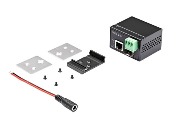 StarTech.com Industrial Fiber to Ethernet Media Converter, 100Mbps SFP to RJ45/Cat6, Singlemode/Multimode Optical Fiber to Copper Network, 12-56V DC,