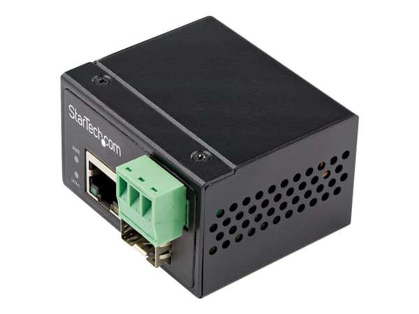 StarTech.com Industrial Fiber to Ethernet Media Converter, 100Mbps SFP to RJ45/Cat6, Singlemode/Multimode Optical Fiber to Copper Network, 12-56V DC,