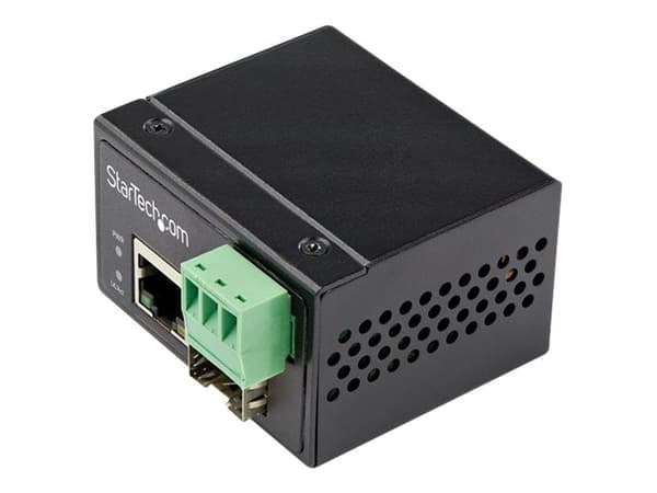 StarTech.com Industrial Fiber to Ethernet Media Converter, 100Mbps SFP to RJ45/Cat6, Singlemode/Multimode Optical Fiber to Copper Network, 12-56V DC,