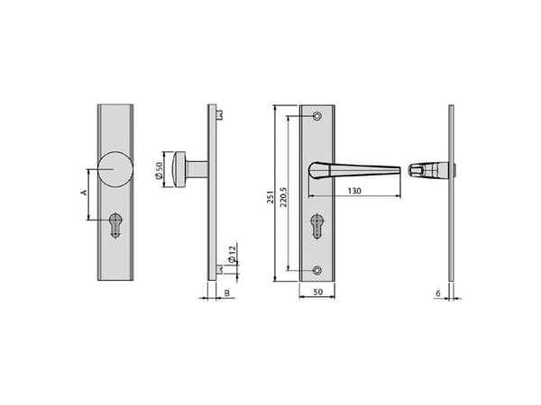 BASI 7900-1101, Håndtakssett for nøkkelbruk, Aluminium, Ambidekstriøs, 7,2 cm