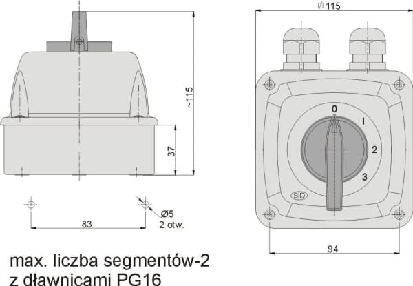 Elektromet Cam switch 0-1-2-3 3P 16A IP44 i hus Łuk 16-63 (921663)