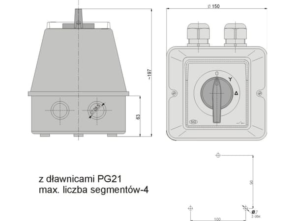 Elektromet tähti-kolmio kytkin 3P 63A IP44 ŁK 63-23 kotelossa (926323)