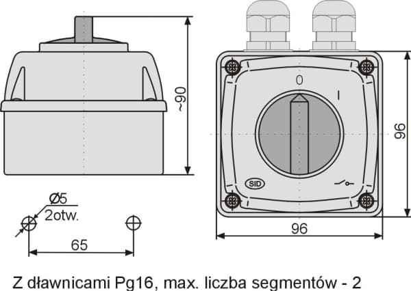 Elektromet kamströmställare 0-1 3P 16A IP44 båge E16-13 i hölje (951611)