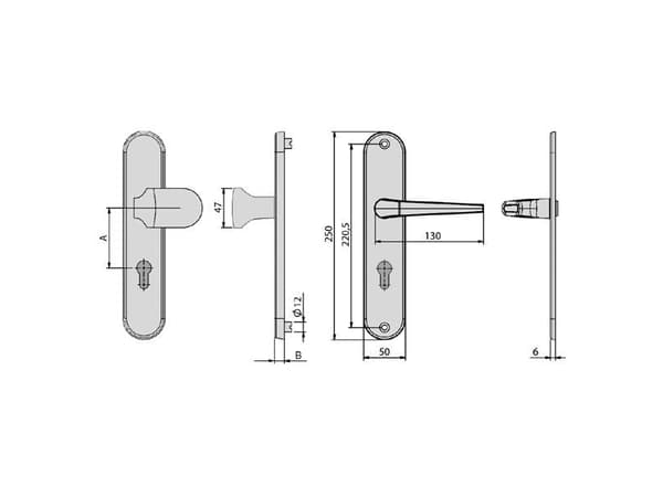 BASI 7901-0101, Avaimellinen oven kahvasetti, Alumiini, Molempikätinen, 7,2 cm