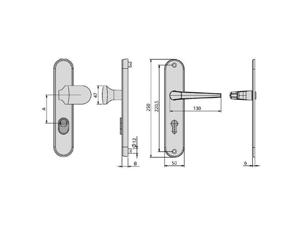 BASI 7901-0401, Avaimellinen oven kahvasetti, Alumiini, Molempikätinen, 9,2 cm