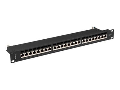 Lanberg PPS7-1024-B - Koblingspanel - CAT 7 - STP - RJ-45 X 24 - RAL 9004, svart - 1U - 19"