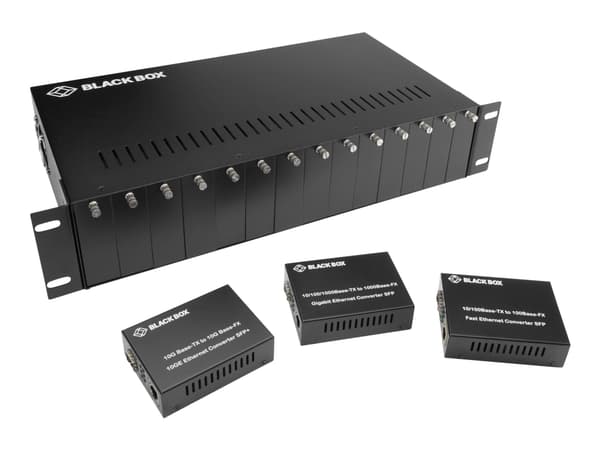 Black Box Pure Networking Copper to Fiber Media Converter Chassis - Modulær utvidelsesbase - AC 100/240 V - 2U - rackmonterbar - for P/N: LGC210A