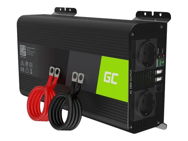 Green Cell PRO - DC-AC strøminverter - DC 12 V - 2000 watt - utgangskontakter: 2 - svart