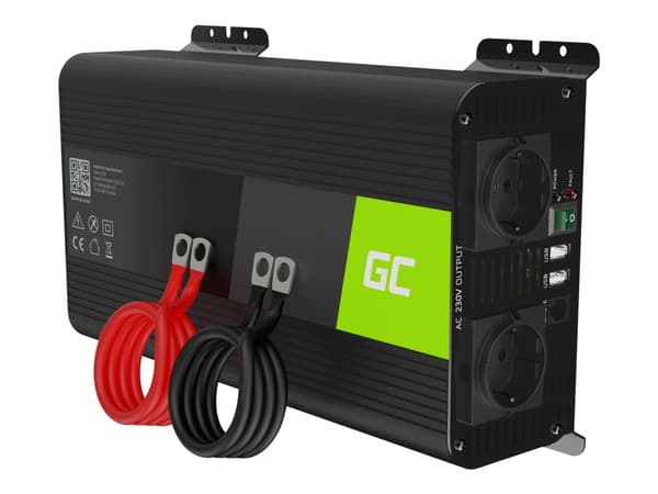Green Cell PRO - DC-AC strøminverter - DC 12 V - 2000 watt - utgangskontakter: 2 - svart