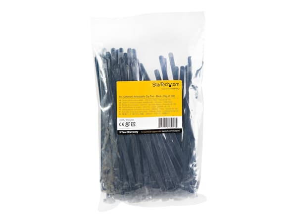 StarTech.com 20cm(8") Reusable Cable Ties, 7mm(1/4") wide, 50mm(1-7/8") Bundle Dia. 22kg(50lb) Tensile Strength, Releasable Nylon Ties, Indoor/Outdoo