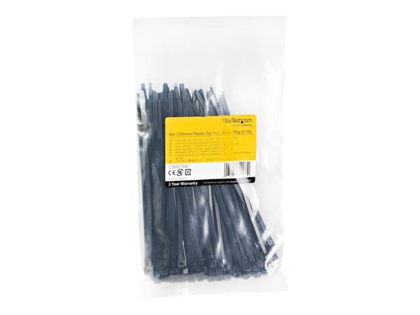 StarTech.com 15cm(6") Cable Ties, 3mm(1/8") wide, 39mm(1-3/8") Bundle Diameter, 18kg(40lb) Tensile Strength, Nylon Self Locking Zip Ties with Curved