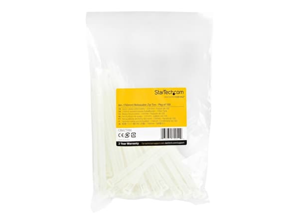 StarTech.com 15cm(6") Reusable Cable Ties, 7mm(1/4") wide, 35mm(1-3/8") Bundle Dia. 22kg(50lb) Tensile Strength, Releasable Nylon Ties, Indoor/Outdoo