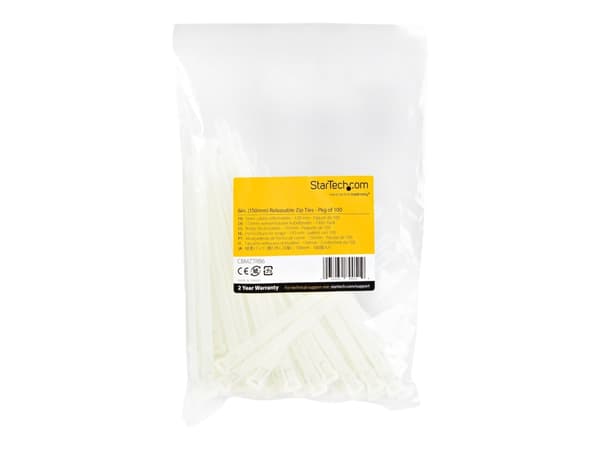 StarTech.com 15cm(6") Reusable Cable Ties, 7mm(1/4") wide, 35mm(1-3/8") Bundle Dia. 22kg(50lb) Tensile Strength, Releasable Nylon Ties, Indoor/Outdoo