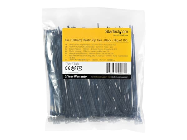 StarTech.com 4"(10cm) Cable Ties, 1/16"(2mm) wide, 7/8"(22mm) Bundle Diameter, 18lb(8kg) Tensile Strength, Nylon Self Locking Zip Ties with Curved Ti