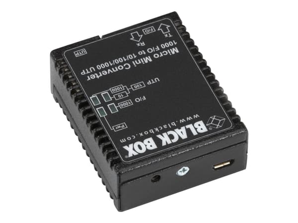 Black Box Micro Mini Media Converter - Fibermedieomformer - GigE - 10Base-T, 100Base-TX, 1000Base-T - RJ-45 / SFP (mini-GBIC) - TAA-samsvar
