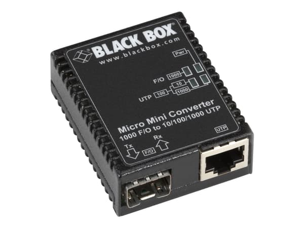Black Box Micro Mini Media Converter - Fibermedieomformer - GigE - 10Base-T, 100Base-TX, 1000Base-T - RJ-45 / SFP (mini-GBIC) - TAA-samsvar